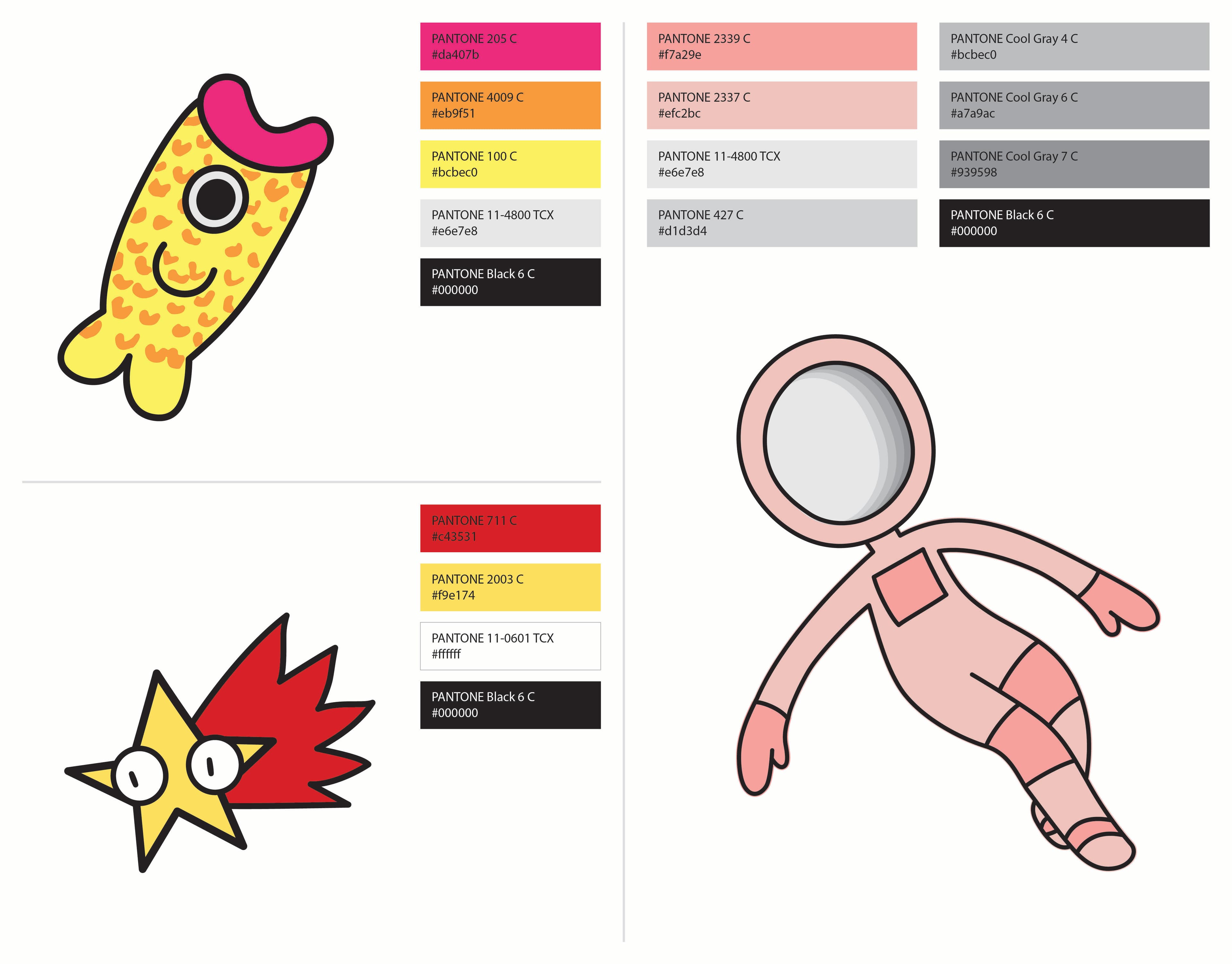 Preparación de color Pantone e ilustración para Character Pins.